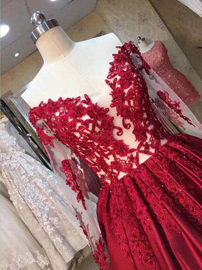 Glamorous Ball Gown Off - Shoulder Long Sleeve Lace - Up Back Long Length Quinceanera Dresses