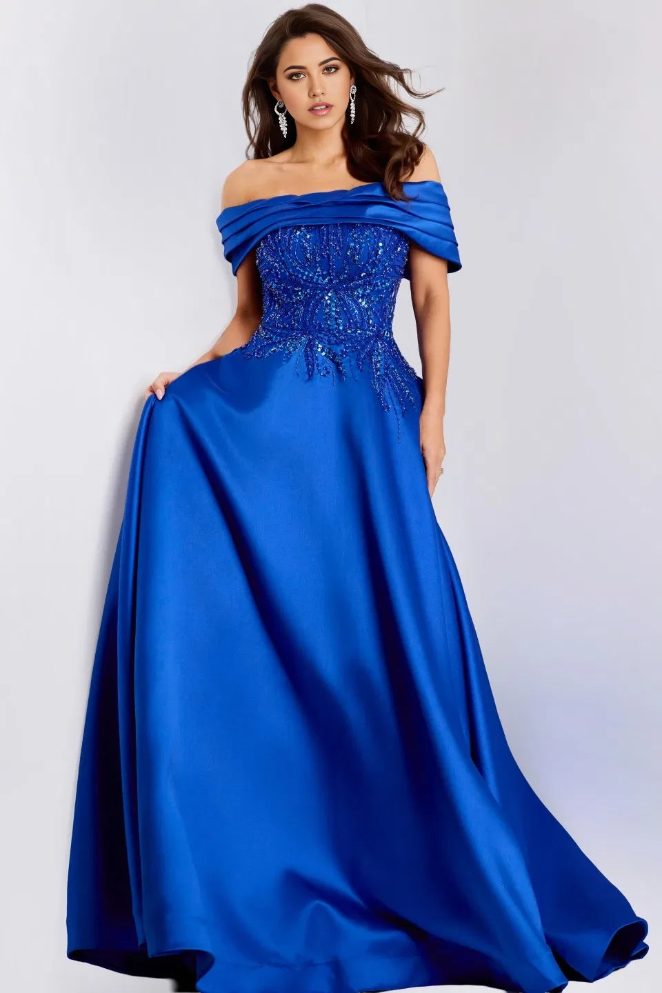 Glamorous Ball Gown Off-Shoulder Sequin-Accent Long Length Evening Dresses