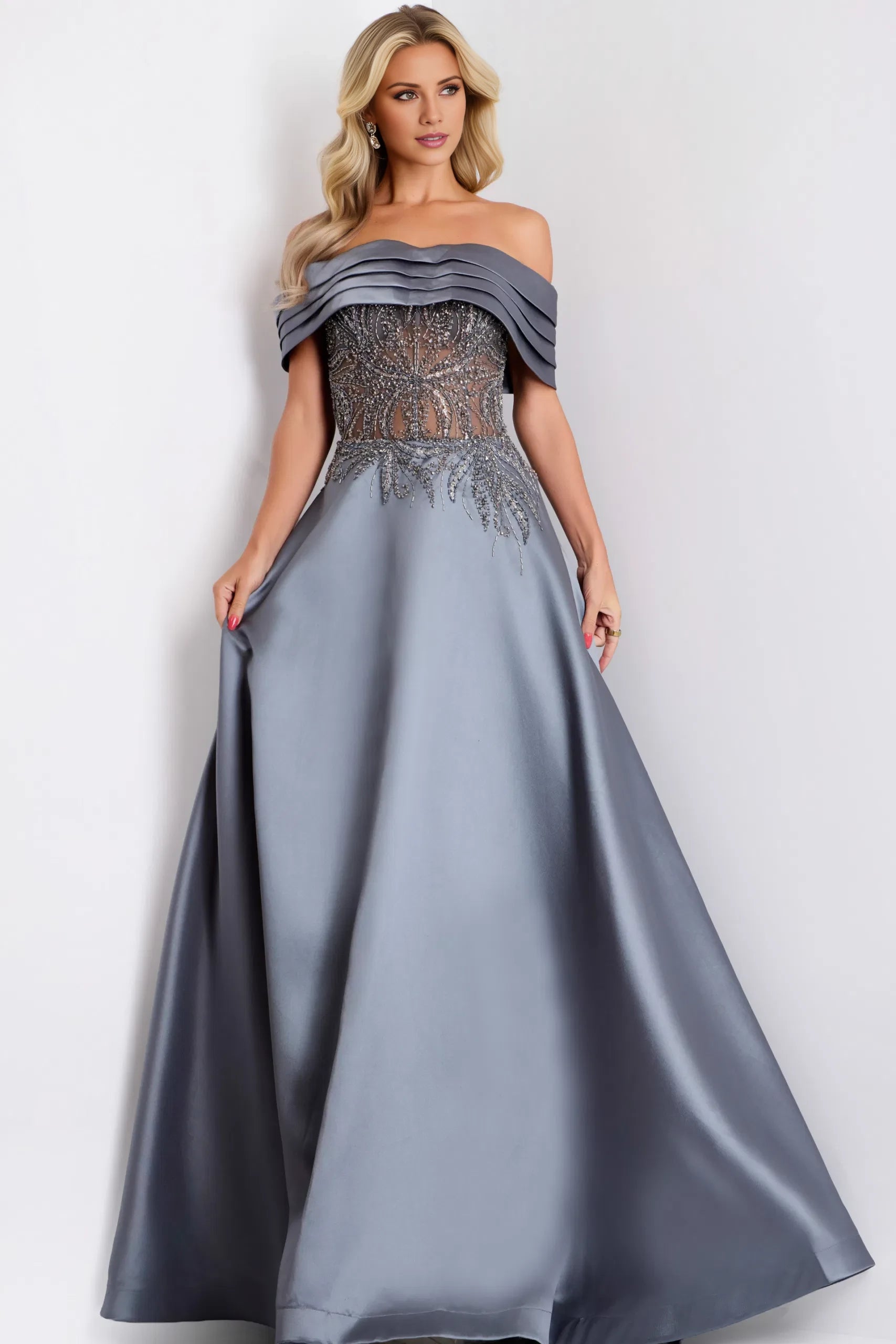 Glamorous Ball Gown Off-Shoulder Sequin-Accent Long Length Evening Dresses