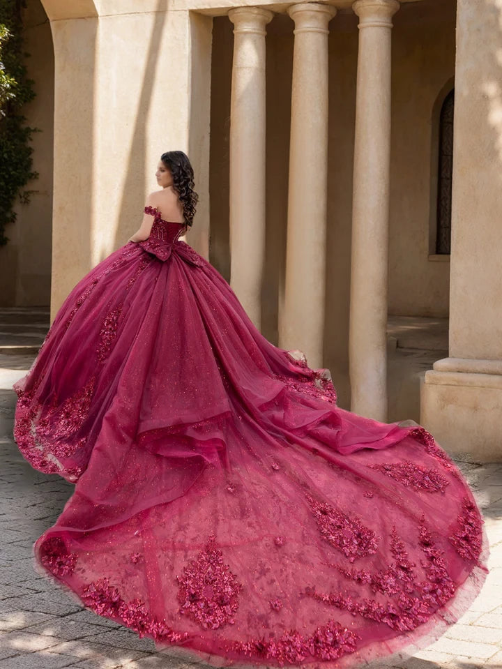 Glamorous Ball Gown Off - Shoulder Short Sleeve Bow - Back Long Length Evening Dresses