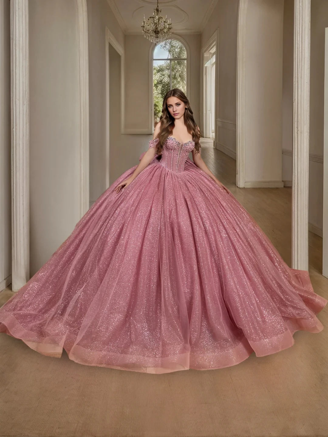 Glamorous Ball Gown Off - Shoulder Short Sleeve Bow - Back Long Length Evening Dresses