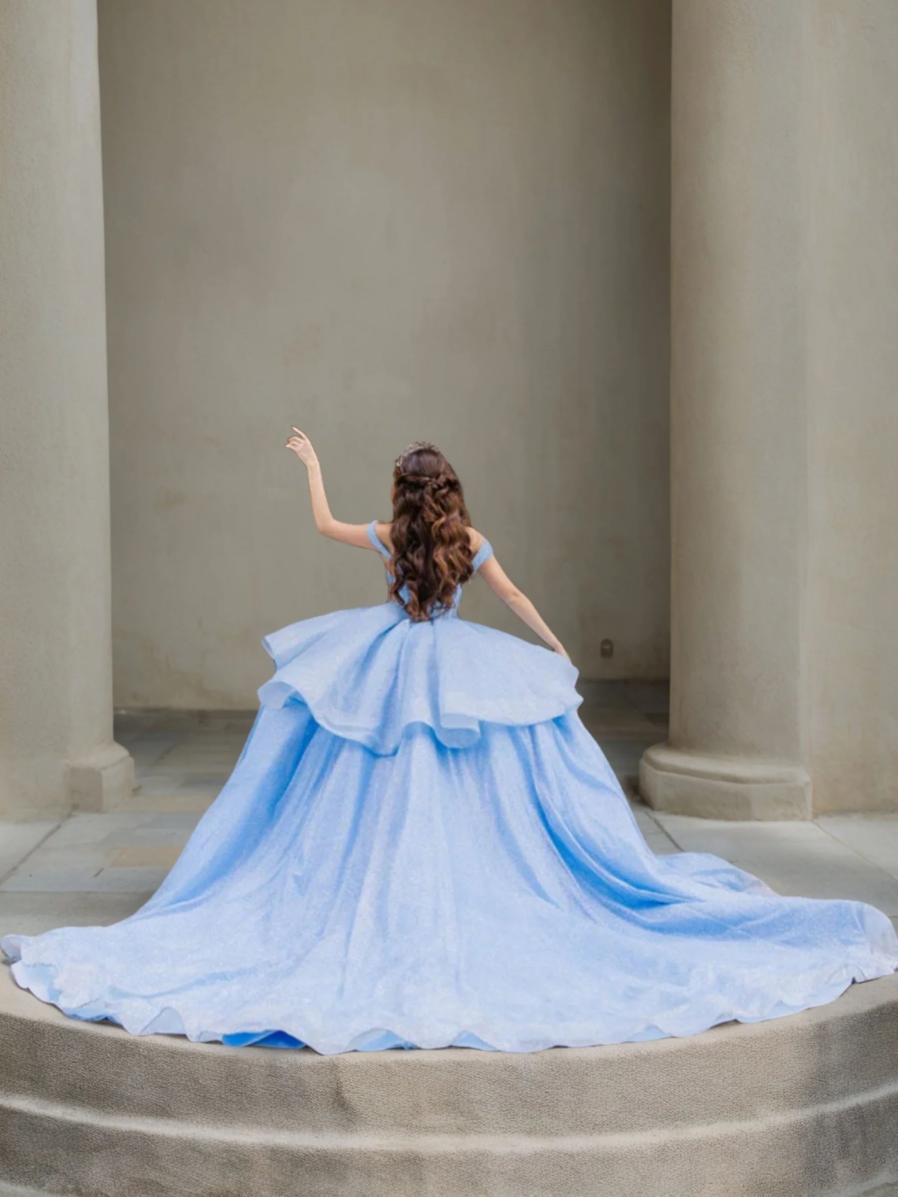 Glamorous Ball Gown Off - Shoulder Short Sleeve Lace - Up Back Long Length Evening Dresses