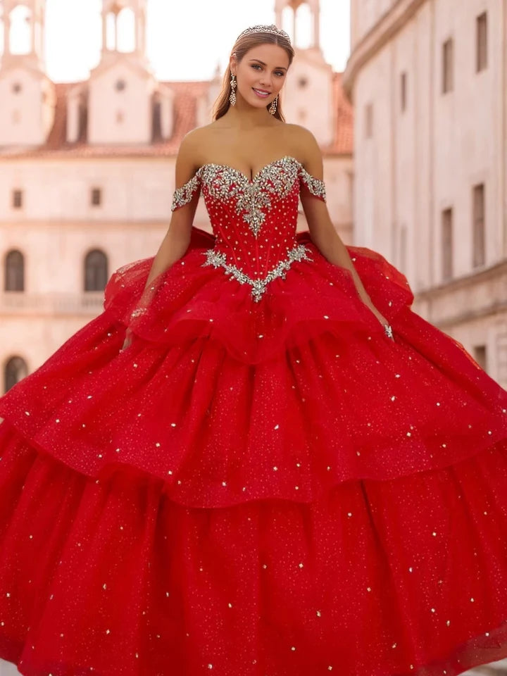 Glamorous Ball Gown Off - Shoulder Sleeveless Lace - Up Back Long Length Evening Dresses