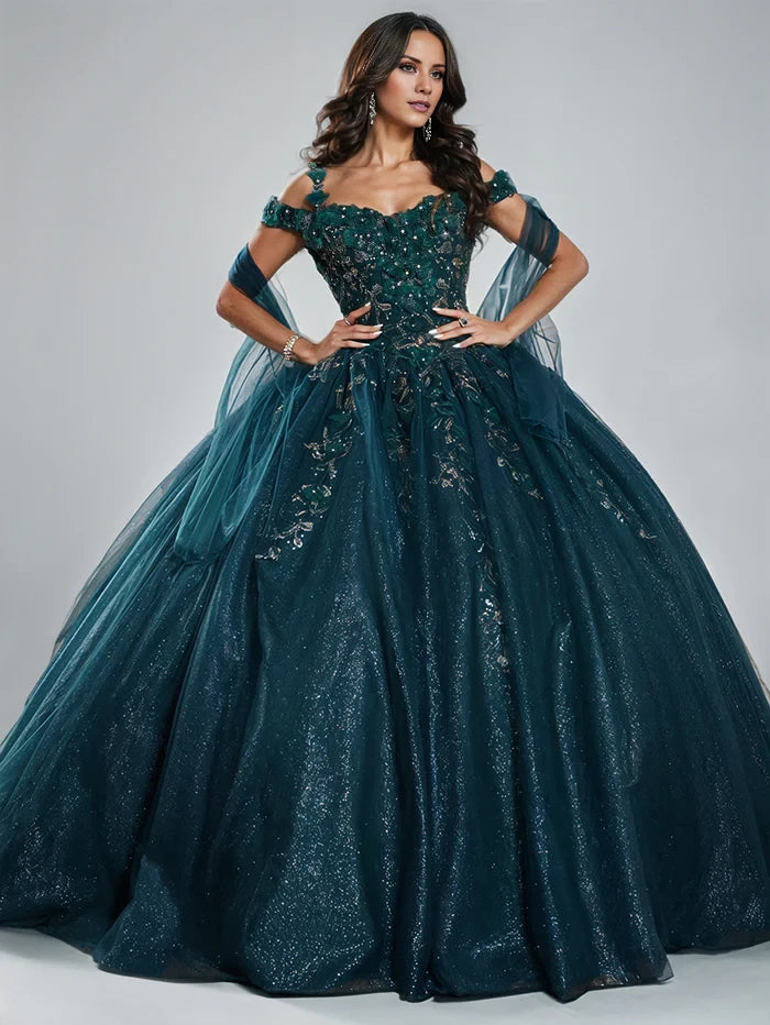 Glamorous Ball Gown Off - Shoulder Sleeveless Lace - Up Back Long Length Quinceanera Dresses