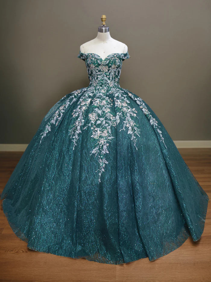 Glamorous Ball Gown Off - Shoulder Sleeveless Lace - Up Back Long Length Quinceanera Dresses
