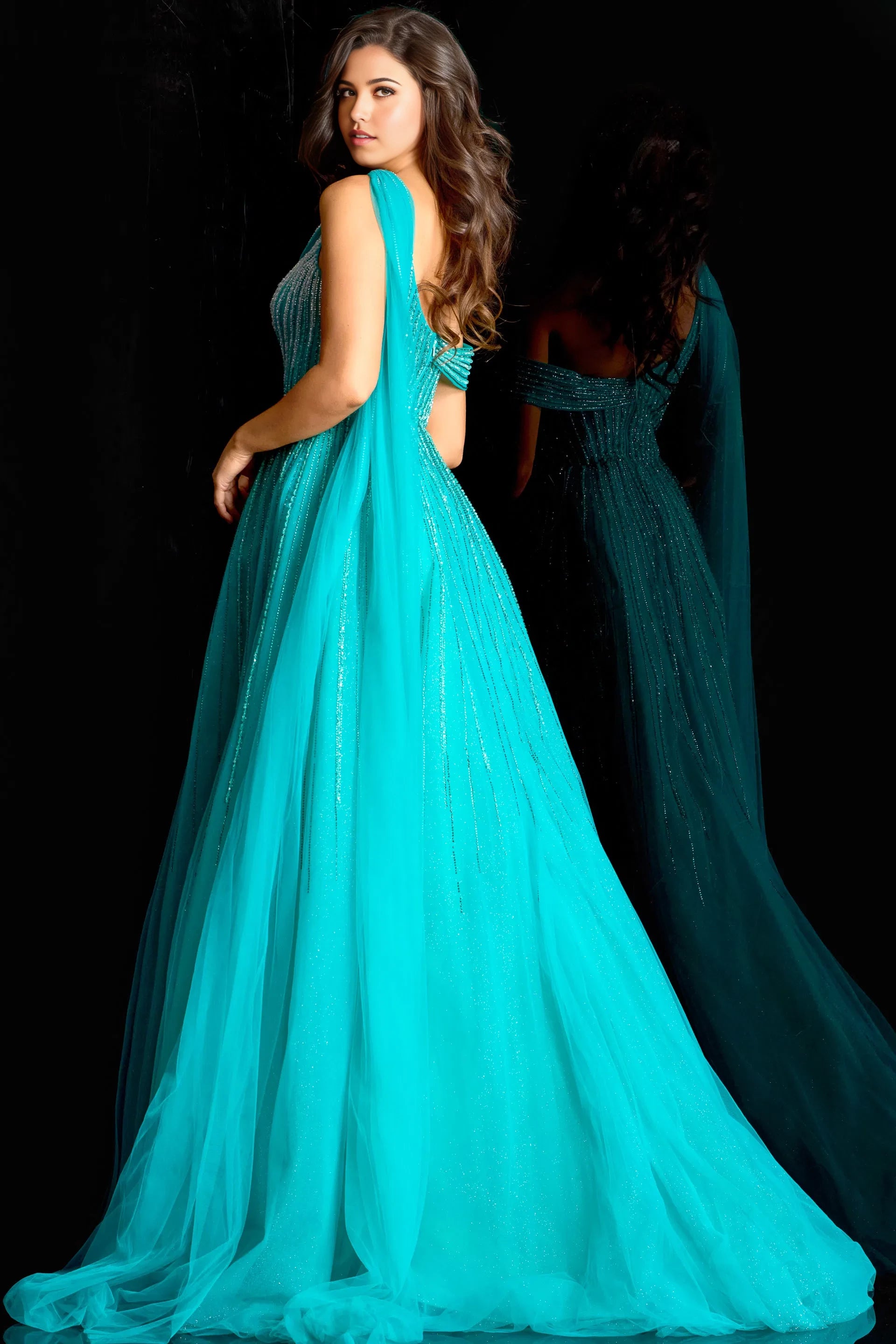 Glamorous Ball Gown One-Shoulder Sequin-Accent Long Length Evening Dresses