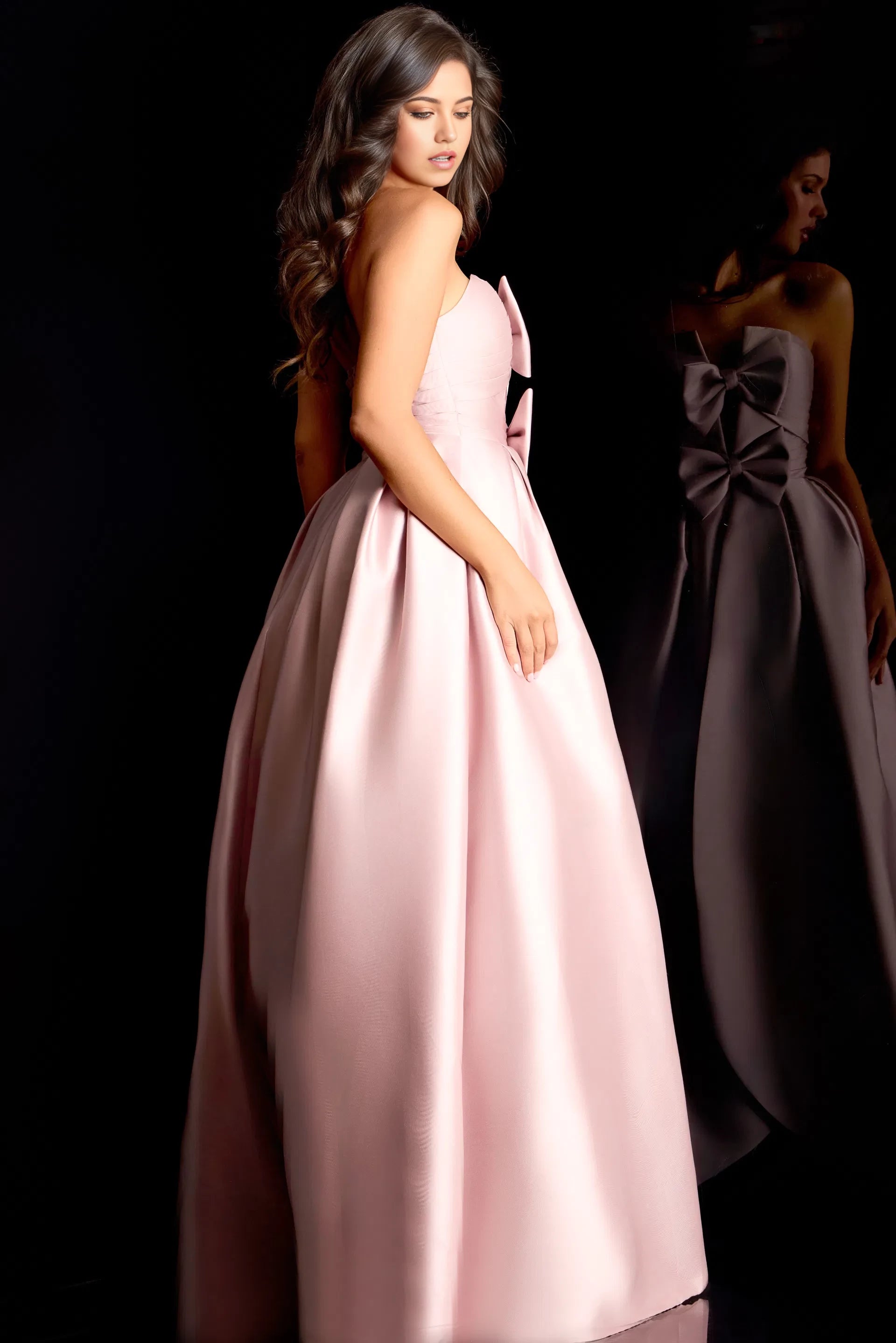 Glamorous Ball Gown Strapless Satin Double-Bow Long Length Evening Dresses