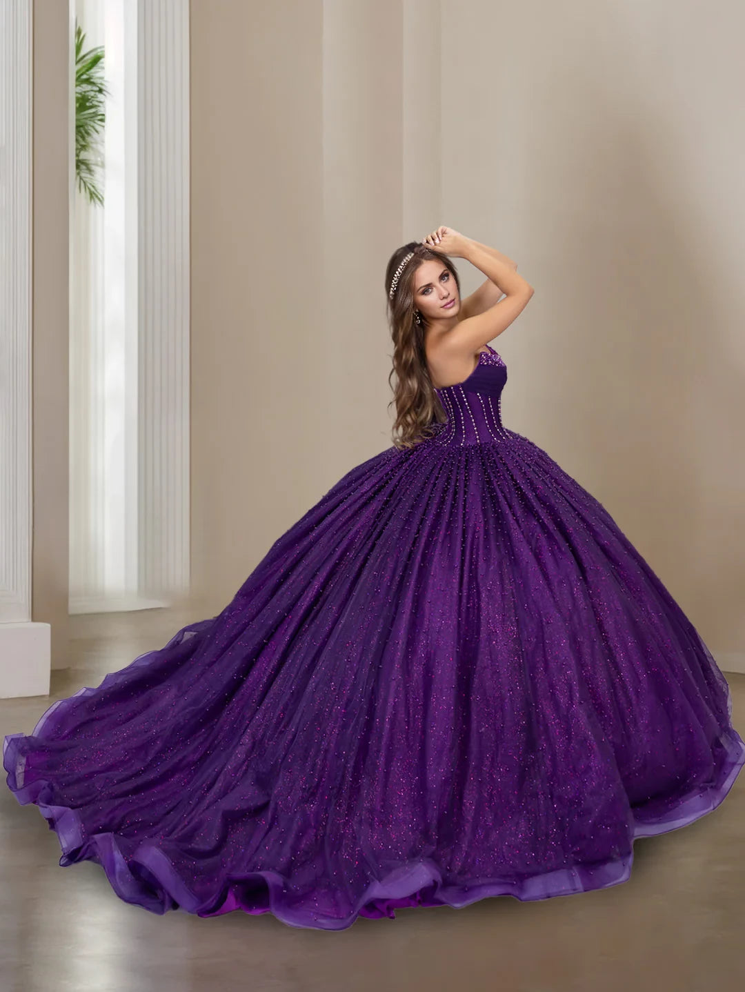 Glamorous Ball Gown Strapless Sleeveless Lace - Up Back Long Length Evening Dresses