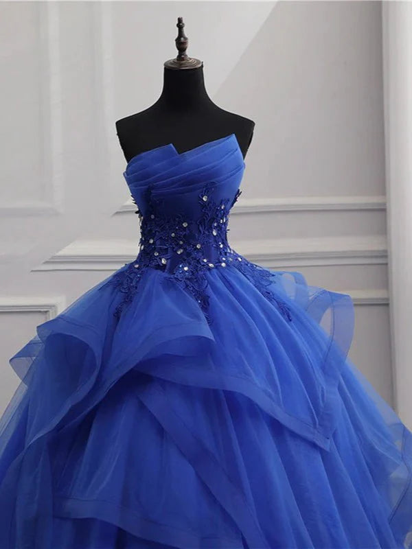 Glamorous Ball Gown Strapless Sleeveless Lace - Up Back Long Length Quinceanera Dresses