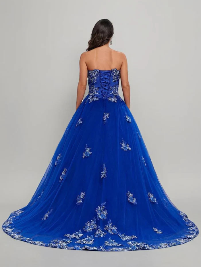 Glamorous Ball Gown Strapless Sleeveless Lace - Up Back Long Length Quinceanera Dresses