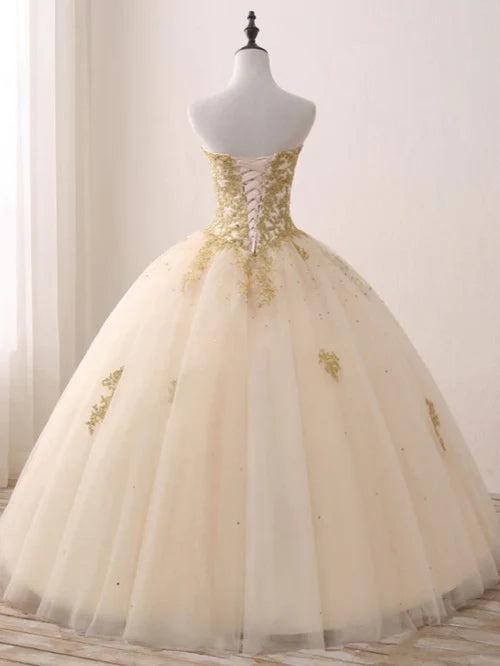Glamorous Ball Gown Strapless Sleeveless Lace - Up Back Long Length Quinceanera Dresses