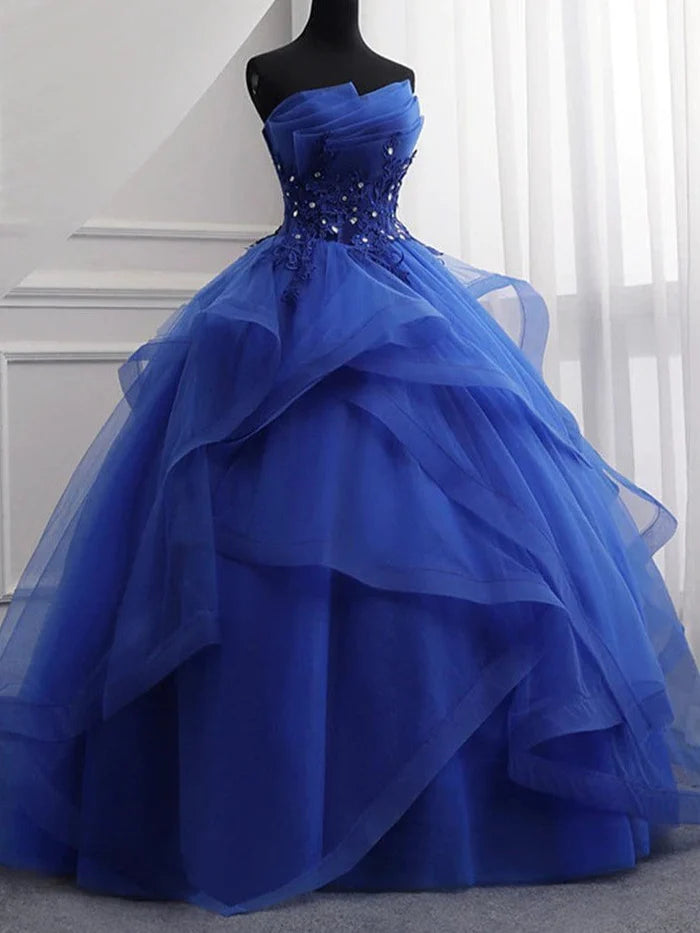 Glamorous Ball Gown Strapless Sleeveless Lace - Up Back Long Length Quinceanera Dresses