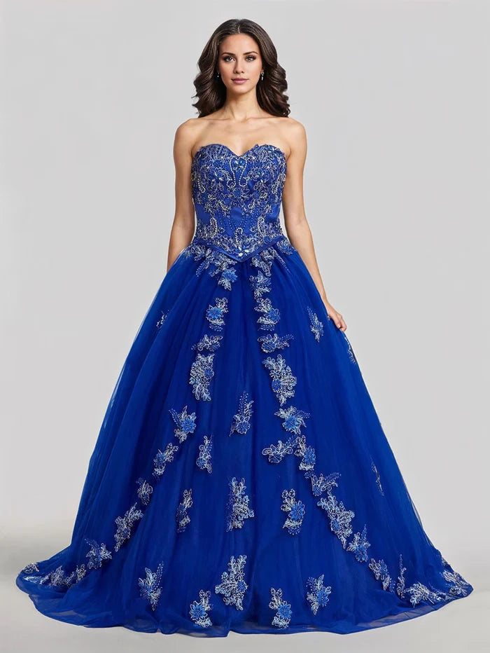 Glamorous Ball Gown Strapless Sleeveless Lace - Up Back Long Length Quinceanera Dresses