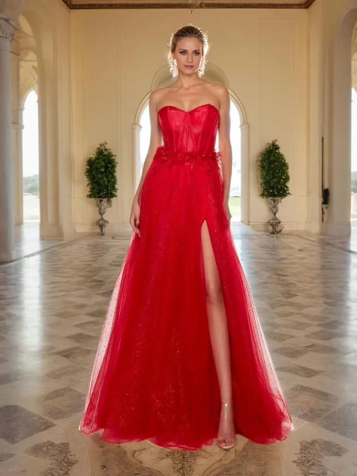 Glamorous Ball Gown Strapless Sleeveless Open Back Long Length Prom Dresses