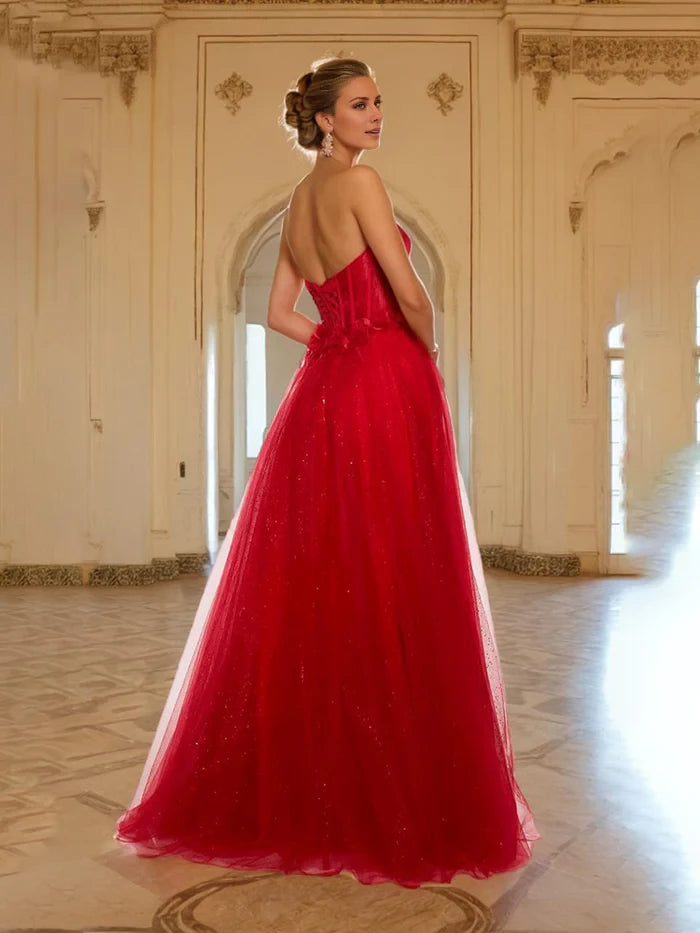 Glamorous Ball Gown Strapless Sleeveless Open Back Long Length Prom Dresses