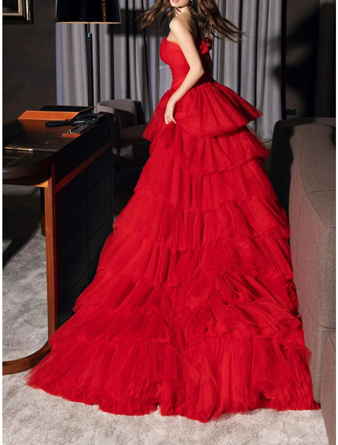 Glamorous Ball - Gown Strapless Sleeveless Zipper Back High - Low Evening Gown