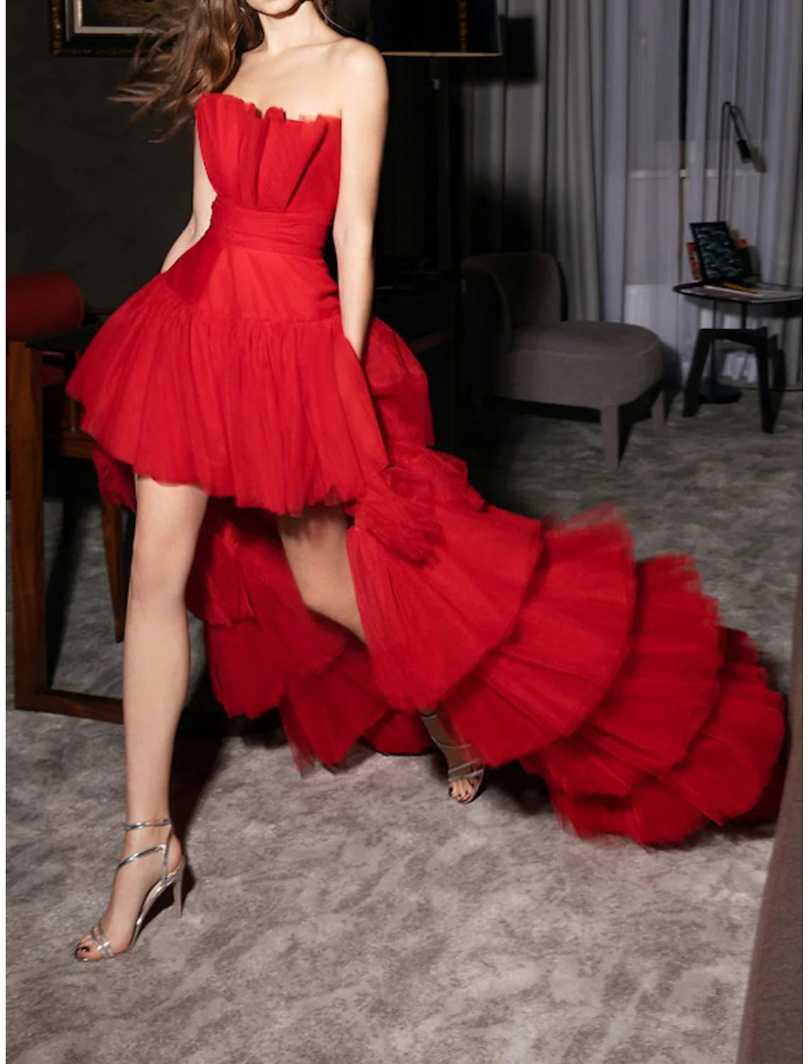 Glamorous Ball - Gown Strapless Sleeveless Zipper Back High - Low Evening Gown