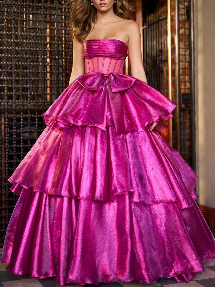 Glamorous Ball Gown Strapless Sleeveless Zipper Back Long Length Prom Dresses