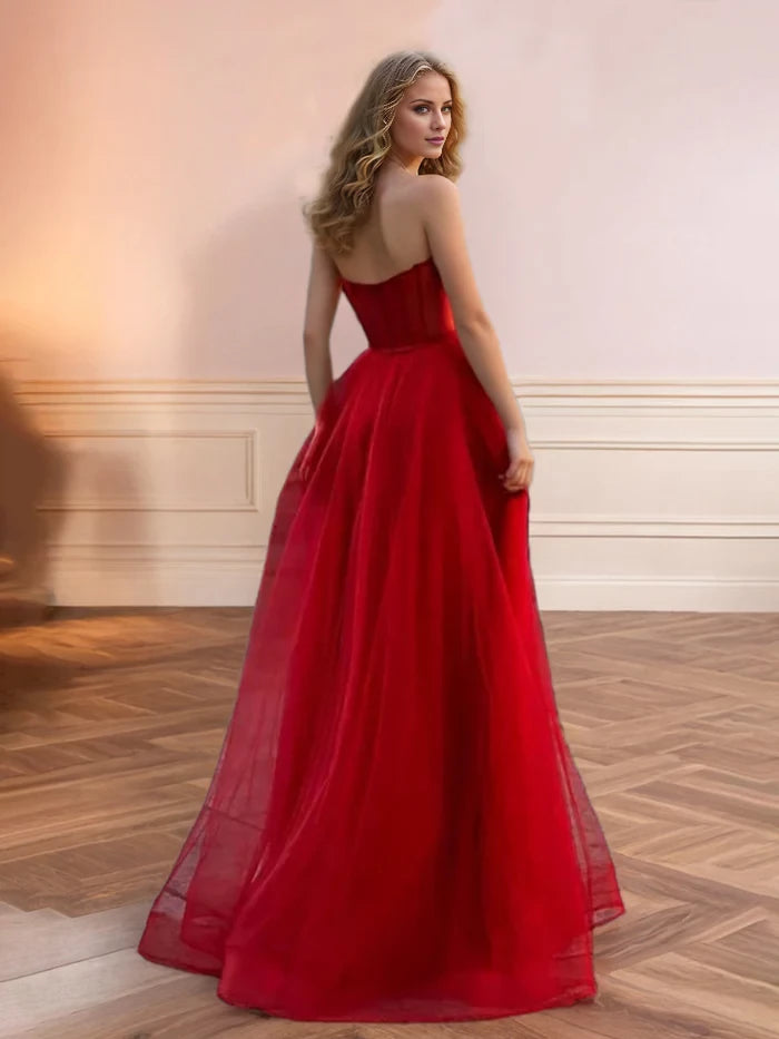 Glamorous Ball Gown Strapless Sleeveless Zipper Back Long Length Prom Dresses
