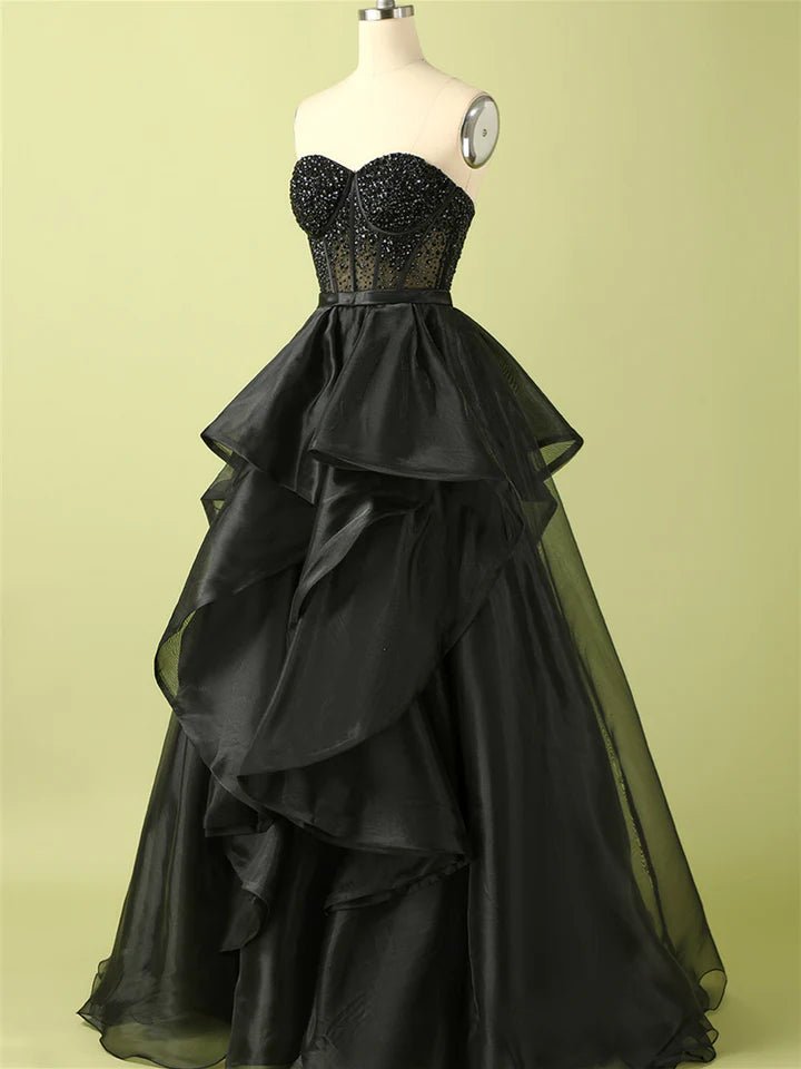 Glamorous Ball Gown Strapless Sleeveless Zipper Back Long Length Prom Dresses