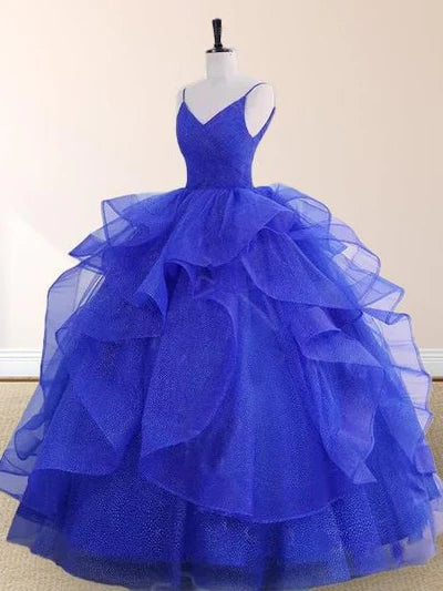 Glamorous Ball Gown V - Neck Sleeveless Lace - Up Back Long Length Quinceanera Dresses