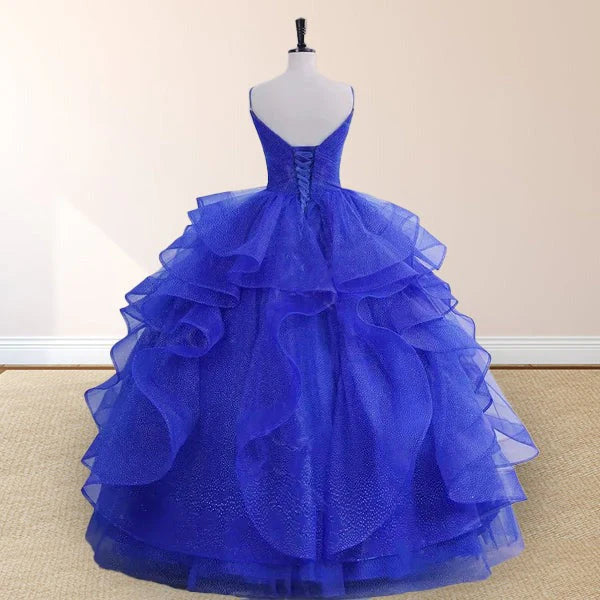 Glamorous Ball Gown V - Neck Sleeveless Lace - Up Back Long Length Quinceanera Dresses