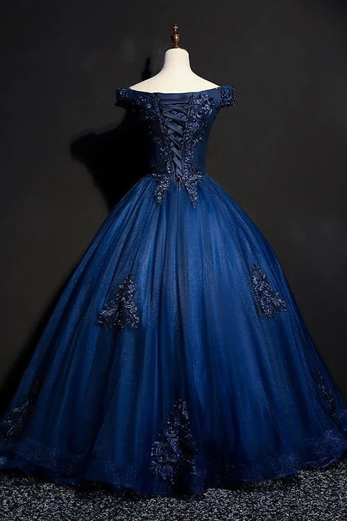 Glamorous Ballgown Off-Shoulder Embellished-Lace Lace-Up Back Floor-Length Evening Dresses