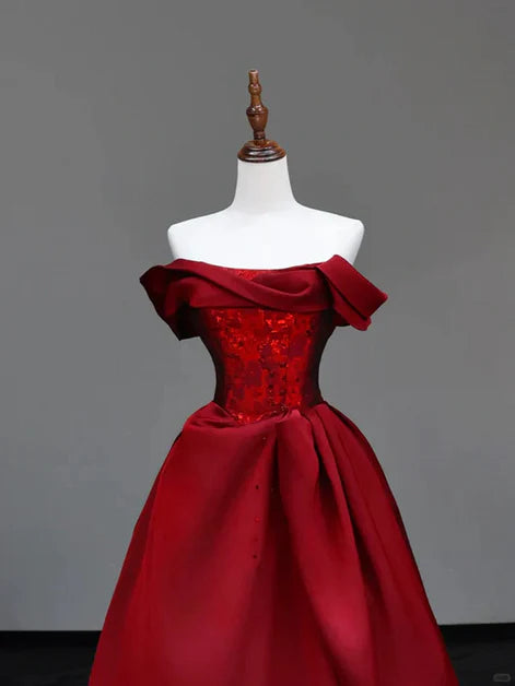Glamorous Ballgown Strapless Satin Sequin-Accent Ruched Floor-Length Evening Dresses