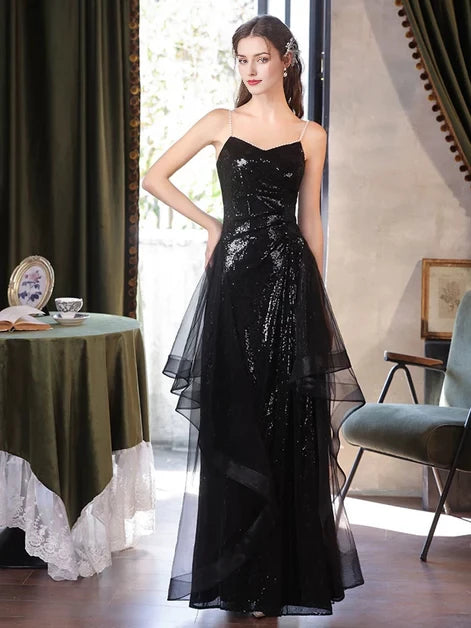 Glamorous High-Low Sheath Sweetheart-Sequin Pearl-Strap Back-Zip Evening Dresses