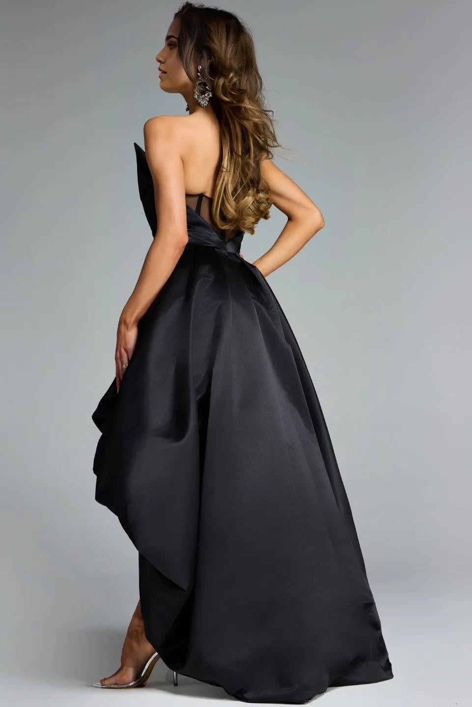 Glamorous High-Low Strapless Draped-Skirt Long Length Evening Dresses