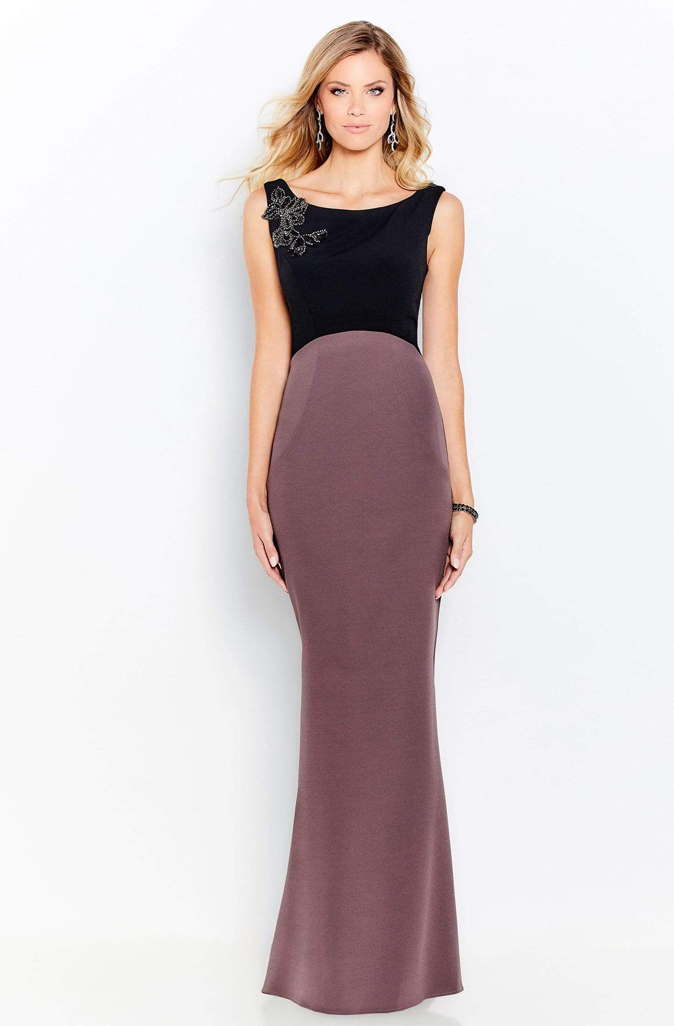Glamorous Mermaid Boat-Neck Sleeveless Beaded-Trim Black-Burgundy Satin Floor-Length Mother of the Bride Dresses
