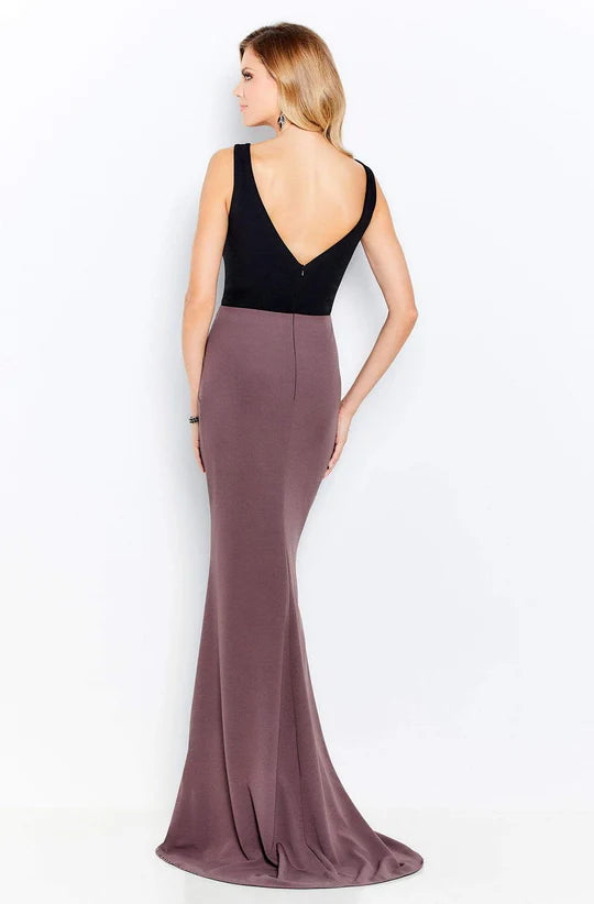 Glamorous Mermaid Boat-Neck Sleeveless Beaded-Trim Black-Burgundy Satin Floor-Length Mother of the Bride Dresses