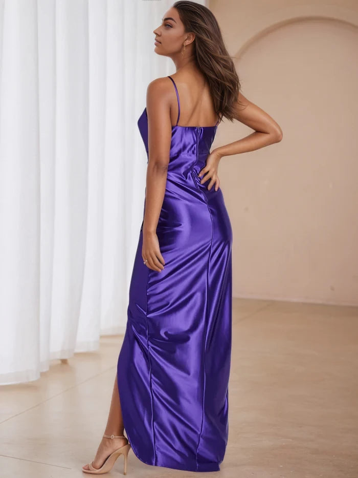 Glamorous Mermaid Cowl Neck Sleeveless Open Back Long Length Prom Dresses