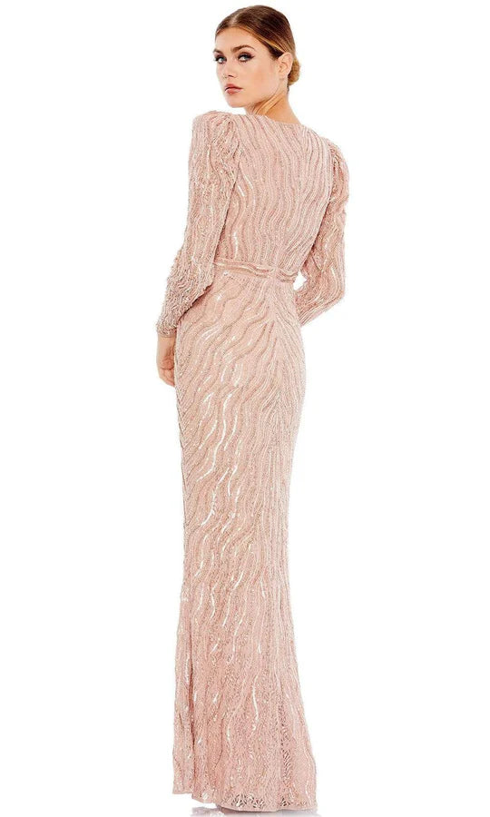 Glamorous Mermaid Deep-V Long-Sleeve V-Back Blush Sequin Floor-Length Mother of the Bride Dresses