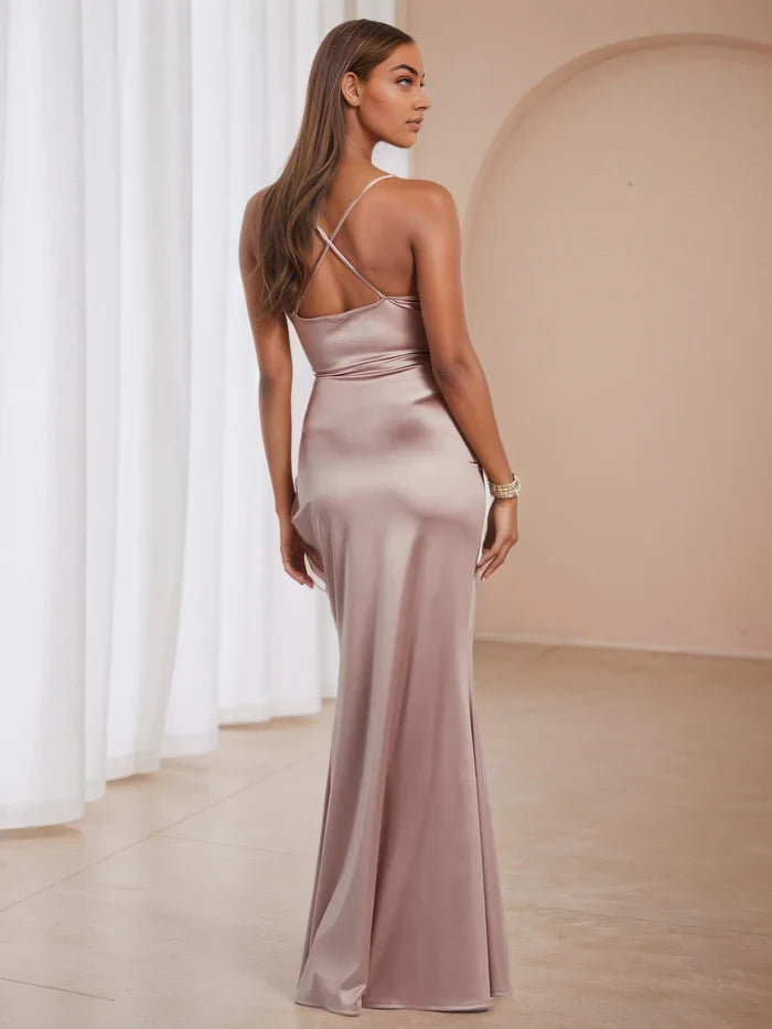 Glamorous Mermaid Deep V - Neck Spaghetti Strap Criss - Cross Back Long Length Prom Dresses