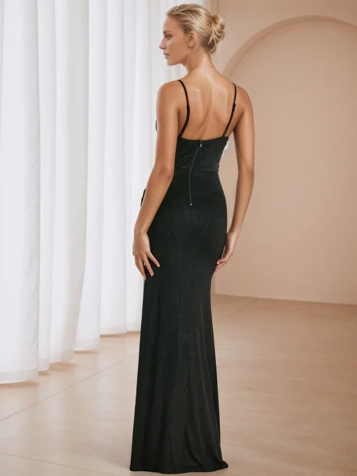 Glamorous Mermaid Deep V - Neck Spaghetti Strap Zip - Back Long Length Prom Dresses