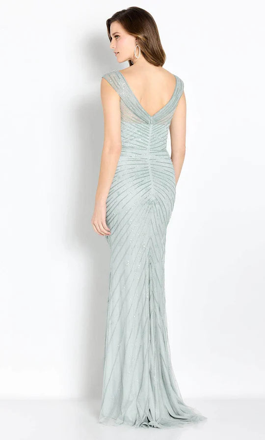 Glamorous Mermaid Deep-V Sleeveless V-Back Mint-Green Sequin-Fabric Floor-Length Mother of the Bride Dresses