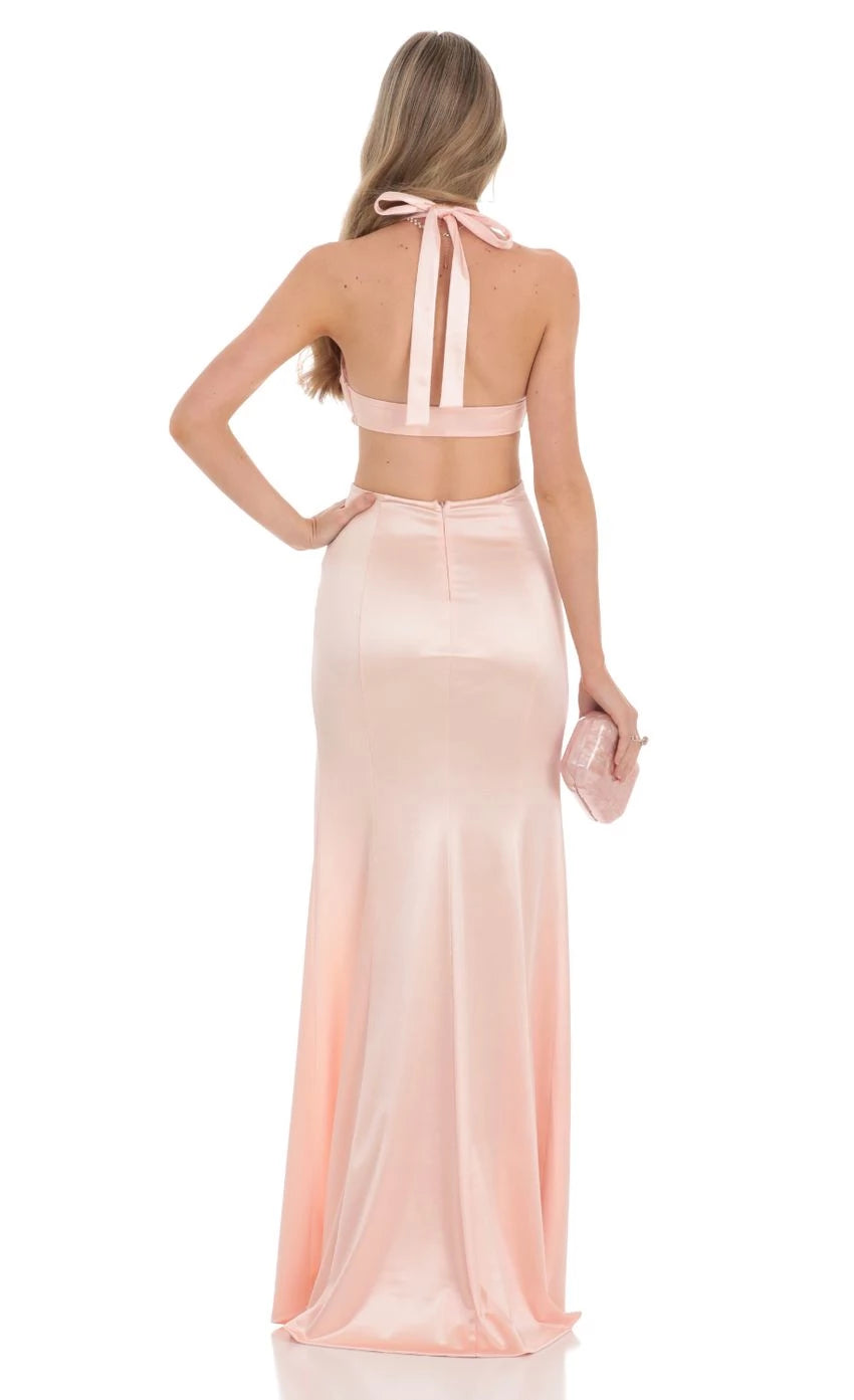 Glamorous Mermaid Halter Neck Cut-Out Back High-Slit Floor Length Prom Dresses