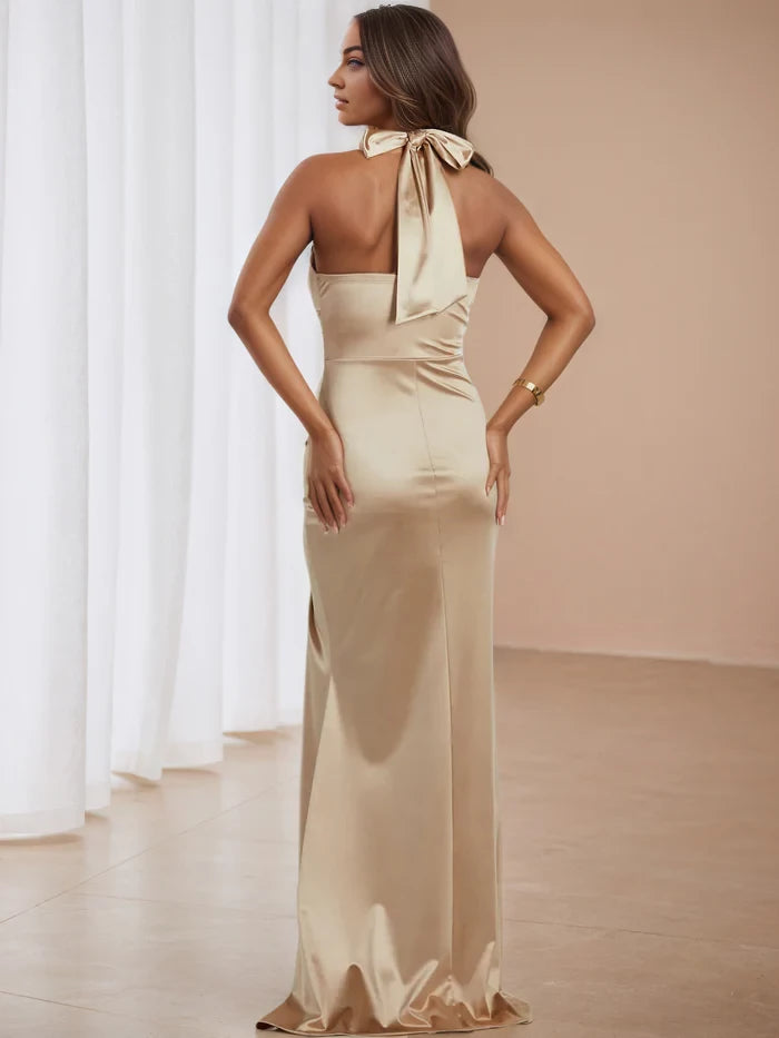 Glamorous Mermaid Halter Neck Sleeveless Bow - Back Long Length Prom Dresses