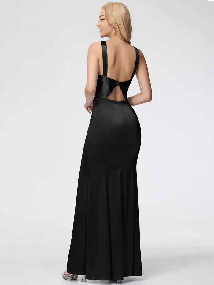 Glamorous Mermaid Halter Neck Sleeveless Cutout Back Long Length Prom Dresses