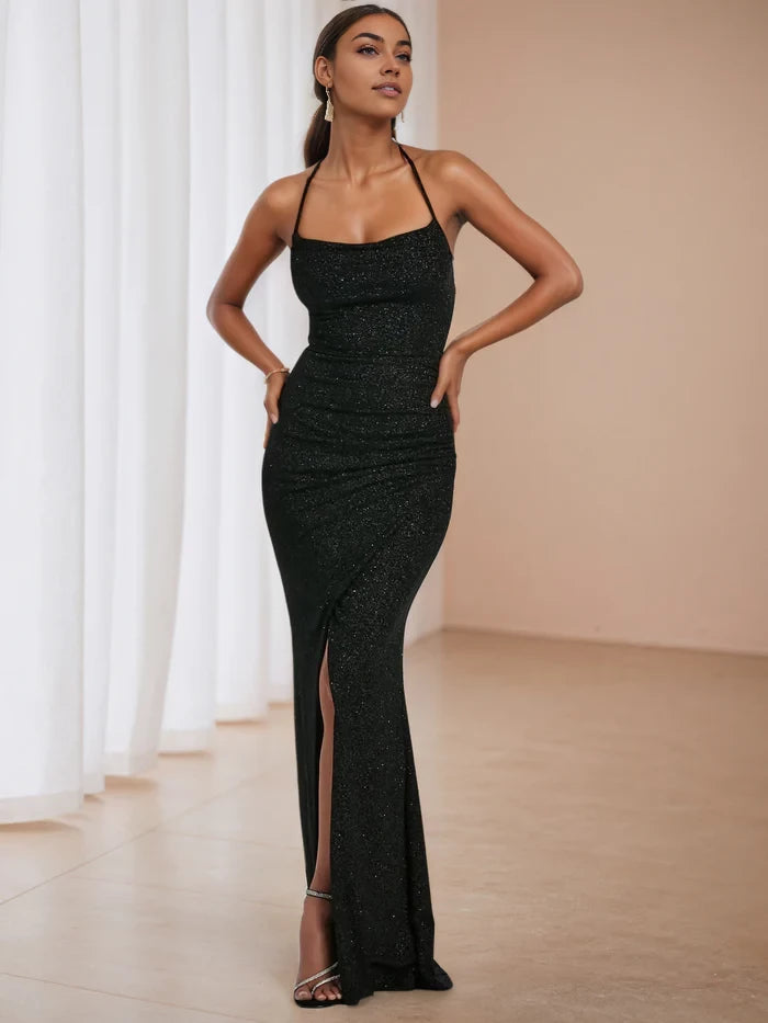 Glamorous Mermaid Halter Neck Sleeveless Tie - Back Long Length Prom Dresses