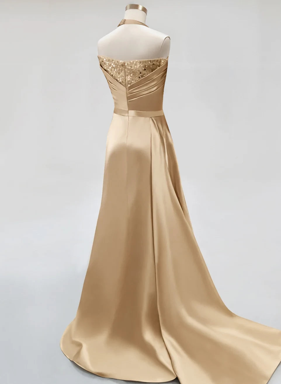 Glamorous Mermaid Halter Sleeveless Open - Back Floor - Length Evening Gown