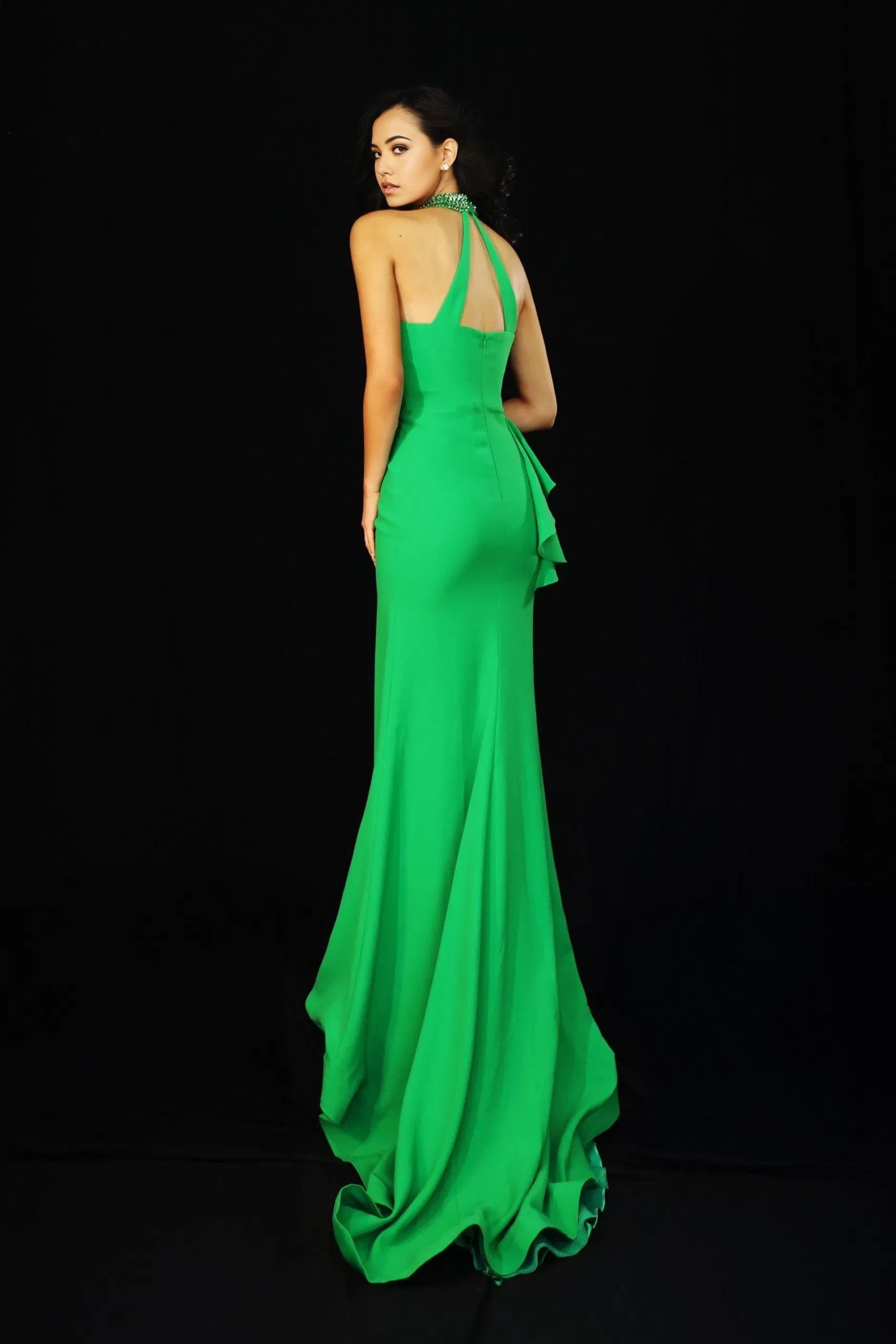 Glamorous Mermaid High-Neck Beaded-Accent Ruffle-Accent Long Length Evening Dresses