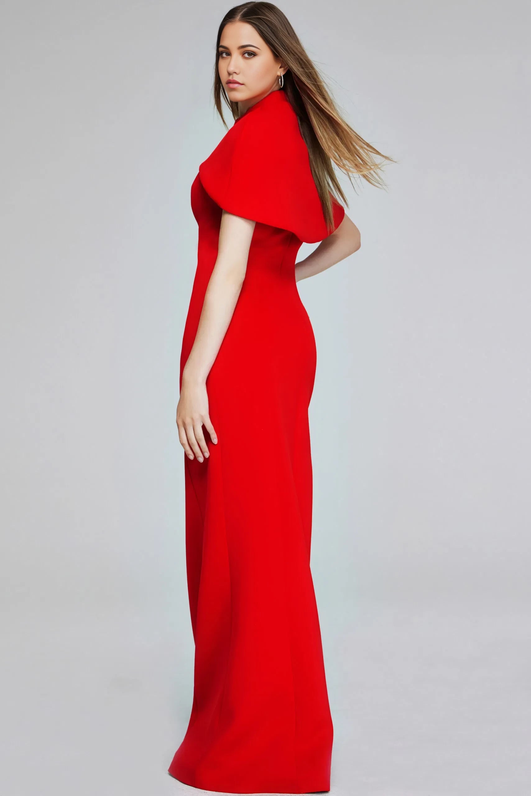 Glamorous Mermaid High-Neck Draped-Cape Side-Slit Long Length Evening Dresses