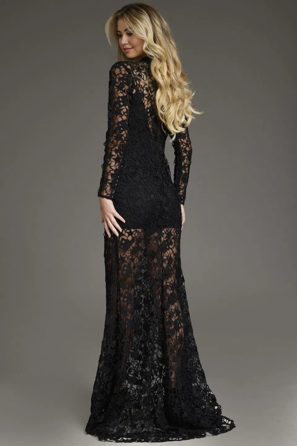 Glamorous Mermaid High-Neck Lace Sheer-Panel Long-Sleeve Long Length Evening Dresses