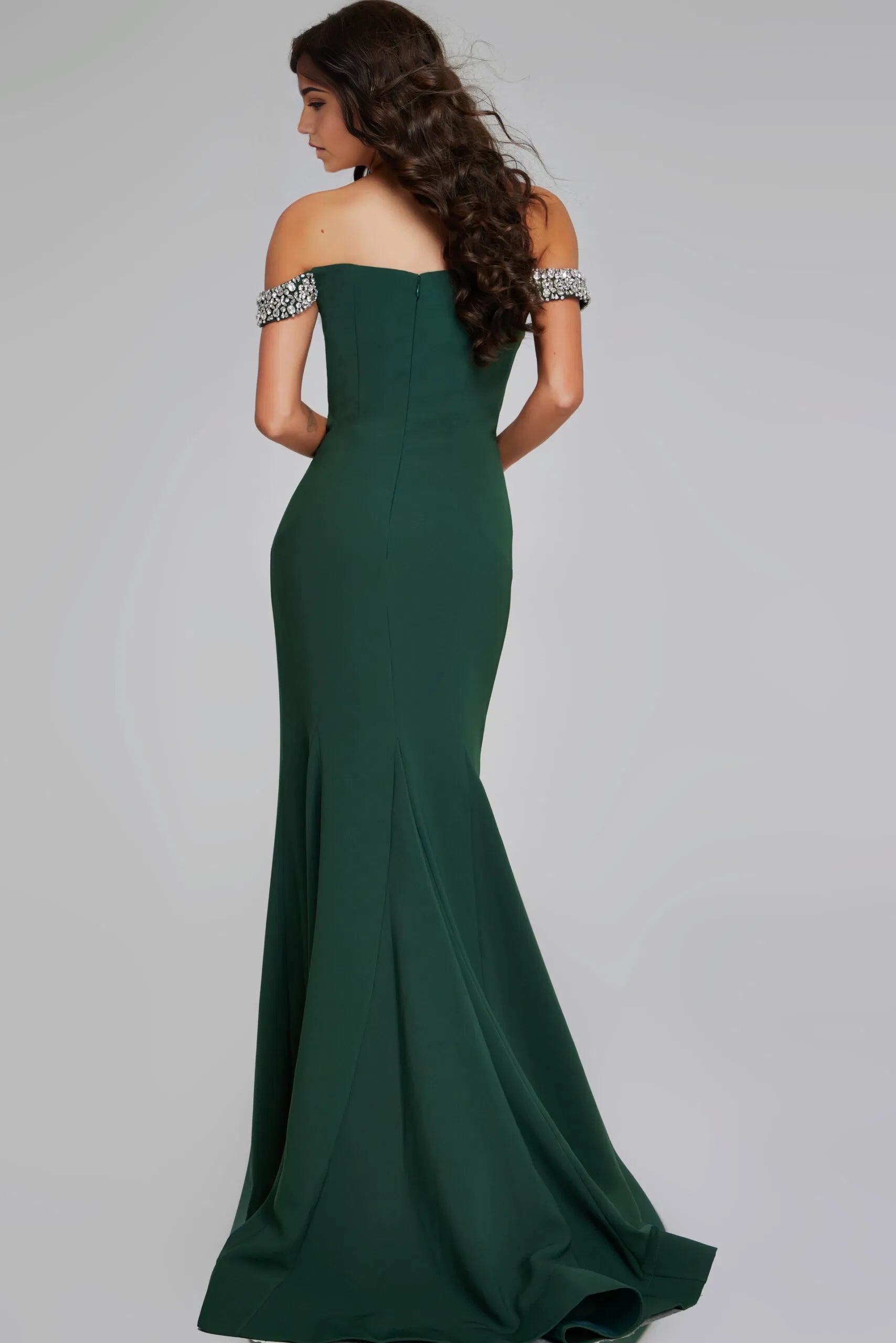 Glamorous Mermaid Off-Shoulder Beaded-Accent Short-Sleeve Long Length Evening Dresses