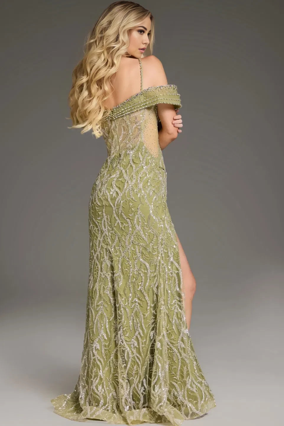 Glamorous Mermaid Off-Shoulder Beaded-Sequin High-Slit Long Length Evening Dresses