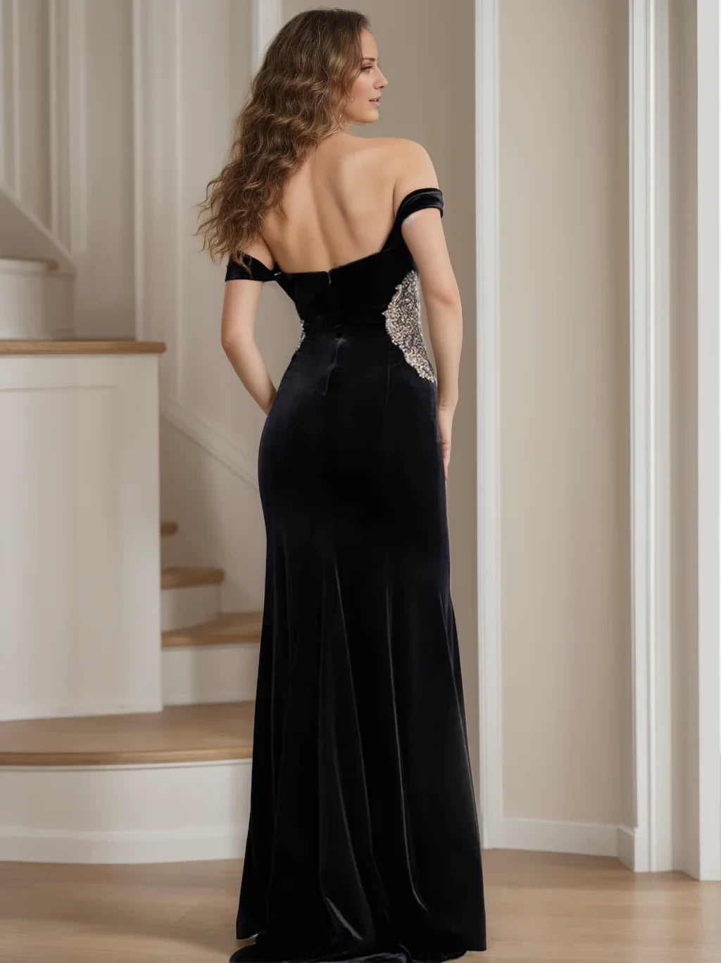 Glamorous Mermaid Off - Shoulder Cap Sleeve Zipper Back Floor - Length Mother of the Bride Dresses