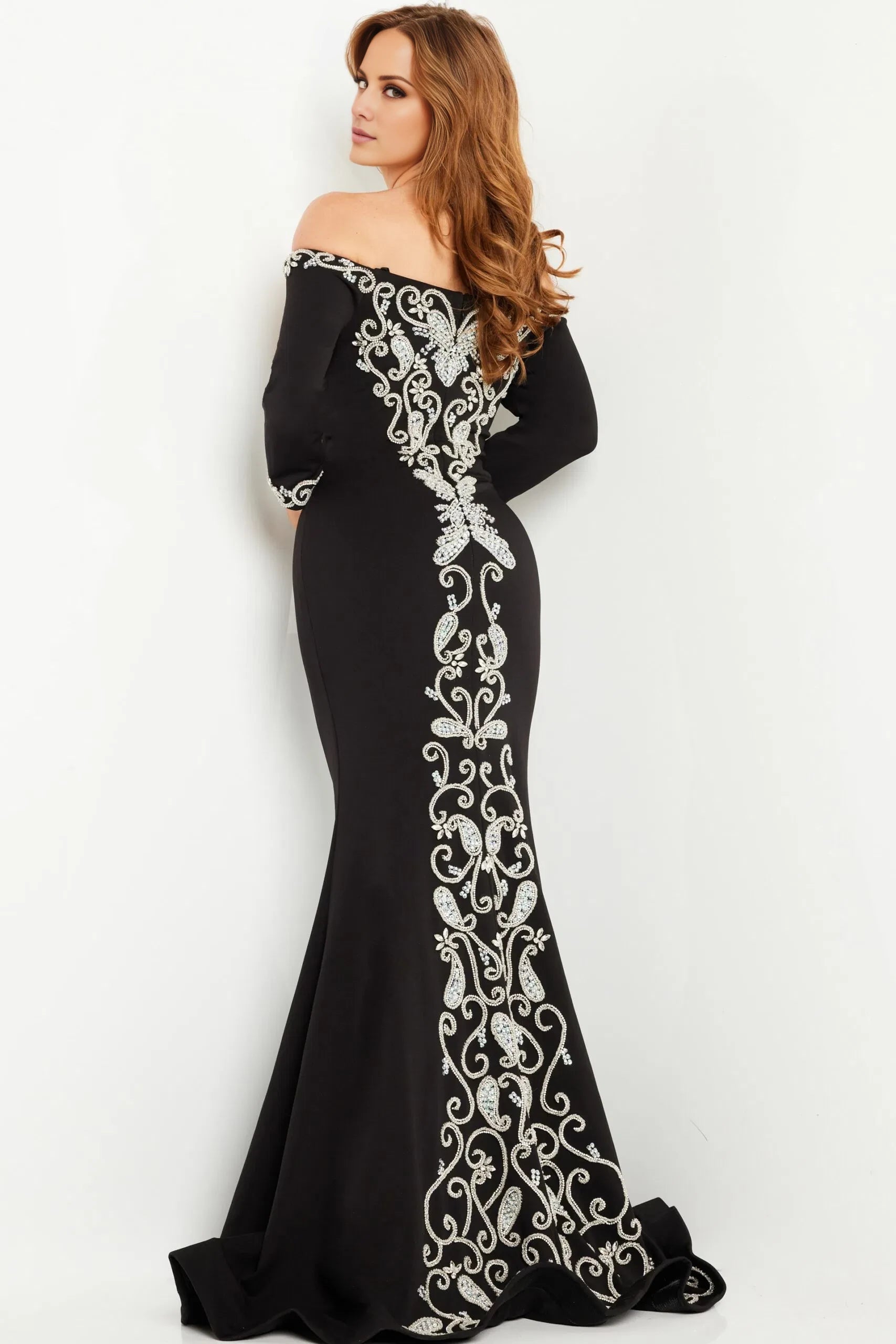 Glamorous Mermaid Off-Shoulder Crystal-Embroidered Open-Back Long Length Evening Dresses