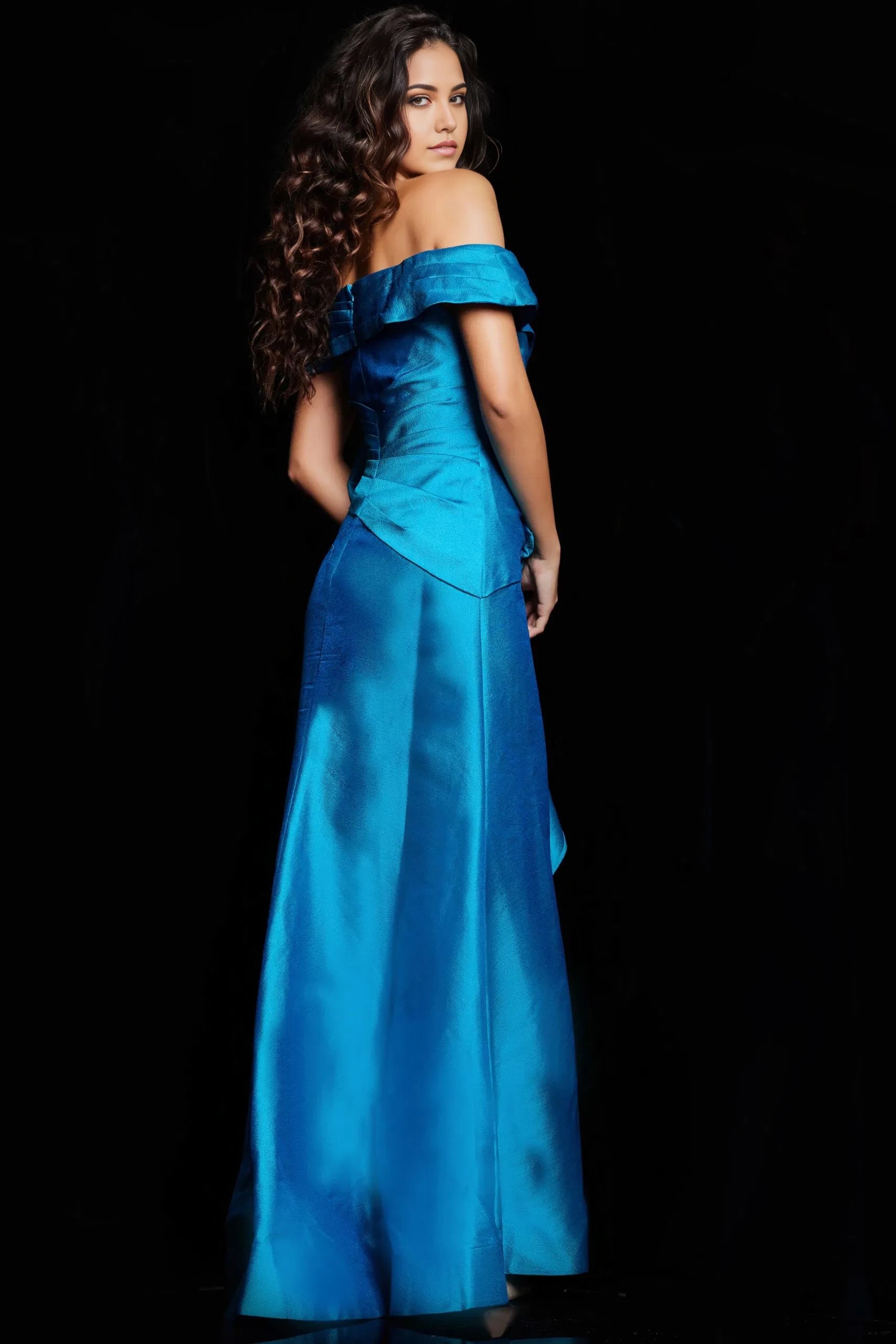 Glamorous Mermaid Off-Shoulder Dramatic-Bow Ruffled-Side Long Length Evening Dresses